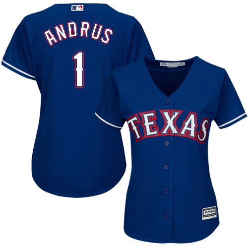 Rangers #1 Elvis Andrus Blue Alternate Women's Stitched MLB Jersey - Click Image to Close